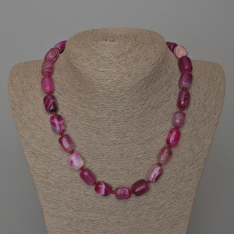 Necklace Agate Raspberry Natural Stone Bar, diameter 11x15mm+/-, length 49cm+