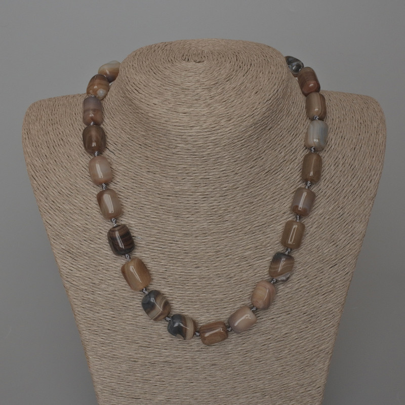 Necklace Agate Grey Natural Stone Bar, diameter 11x15mm+/-, length 49cm+