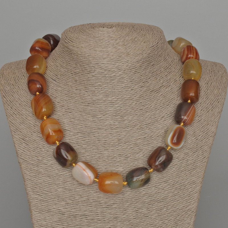Necklace Agate Brown Natural Stone Bar, diameter 16x19mm+/-, length 53cm+
