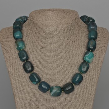 Necklace Agate Green Natural Stone Bar, diameter 16x19mm+/-, length 53cm+