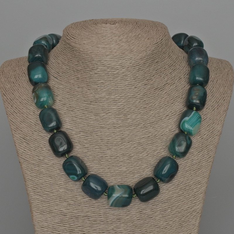 Necklace Agate Green Natural Stone Bar, diameter 16x19mm+/-, length 53cm+