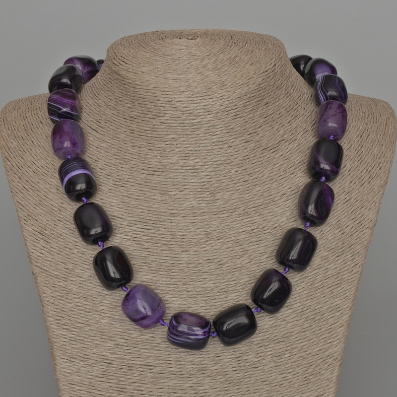 Necklace Agate Purple Natural Stone Bar, diameter 16x19mm+/-, length 53cm+