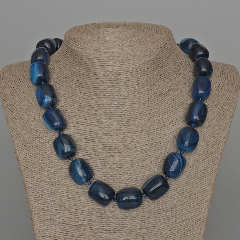 Necklace Agate Blue Natural Stone Bar, diameter 15x19mm+/-, length 53cm+