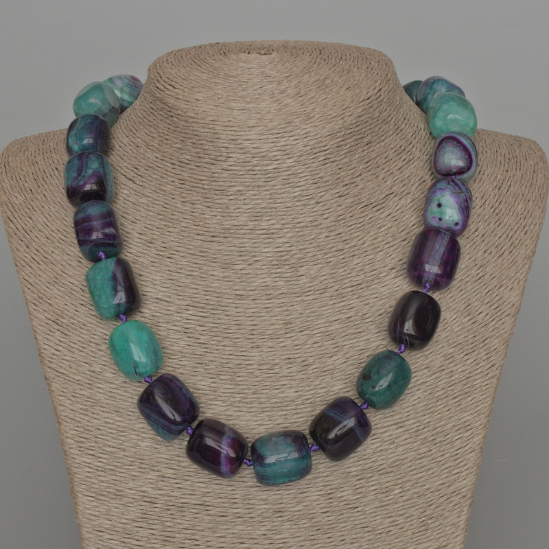 Necklace Agate Natural Stone Bar Beads, diameter 16x19mm +/-, length 53cm +