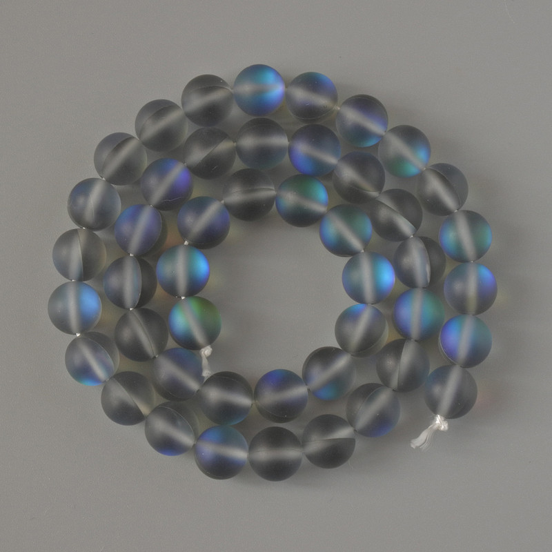 Beads Opal Glass Smooth Ball Grey Matte Chameleon, diameter 8mm +/-, length 38cm +/- on a thread