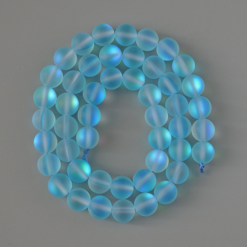Opal Glass Beads smooth round sky blue matte chameleon, diameter 8mm +/-, length 38cm +/- on a thread