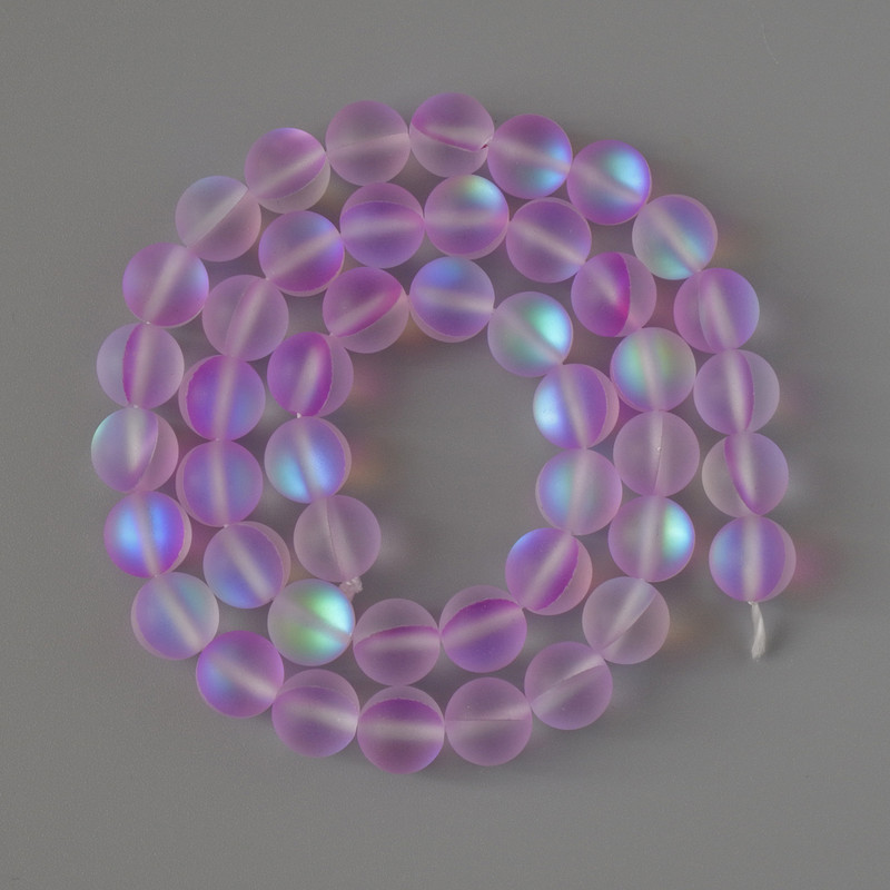 Opal Glass Beads smooth round lilac matte chameleon, diameter 8mm +/-, length 38cm +/- on a thread