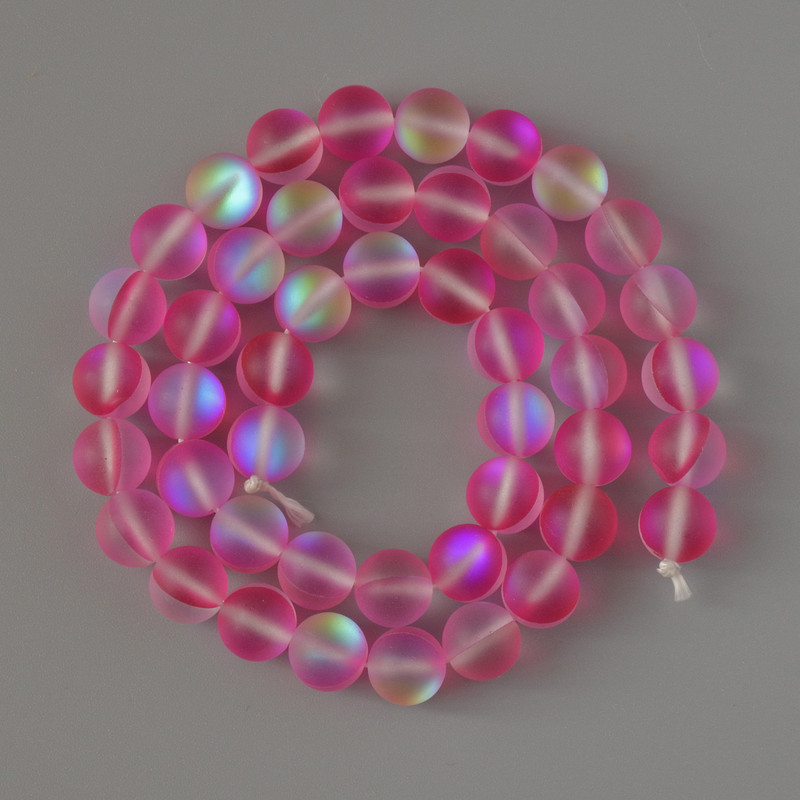 Opal Glass Beads smooth round raspberry matte chameleon, diameter 8mm +/-, length 38cm +/- on a thread