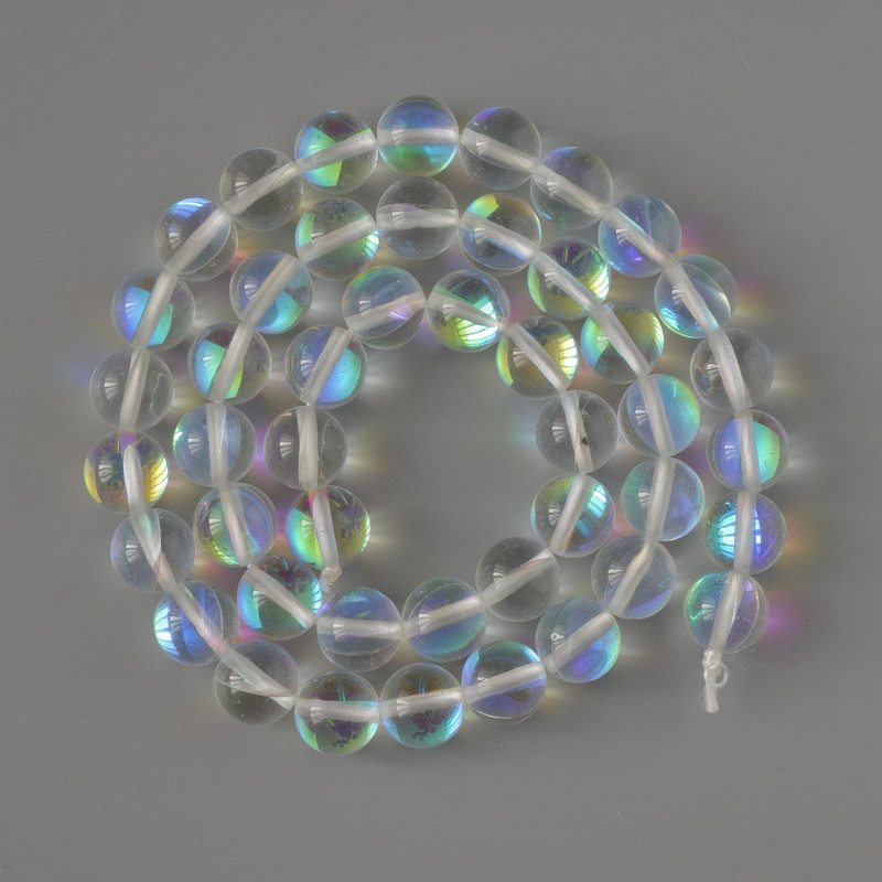 Opal Glass Beads smooth round white transparent chameleon, diameter 8mm +/-, length 38cm +/- on a thread