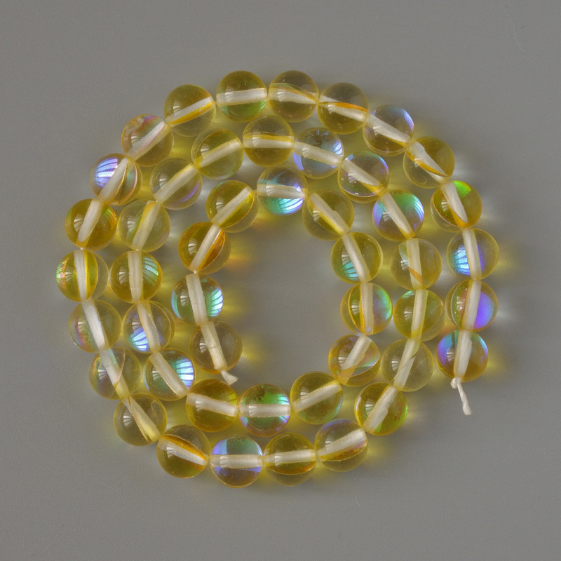 Opal Glass Beads smooth round yellow transparent chameleon, diameter 8mm +/-, length 38cm +/- on a thread