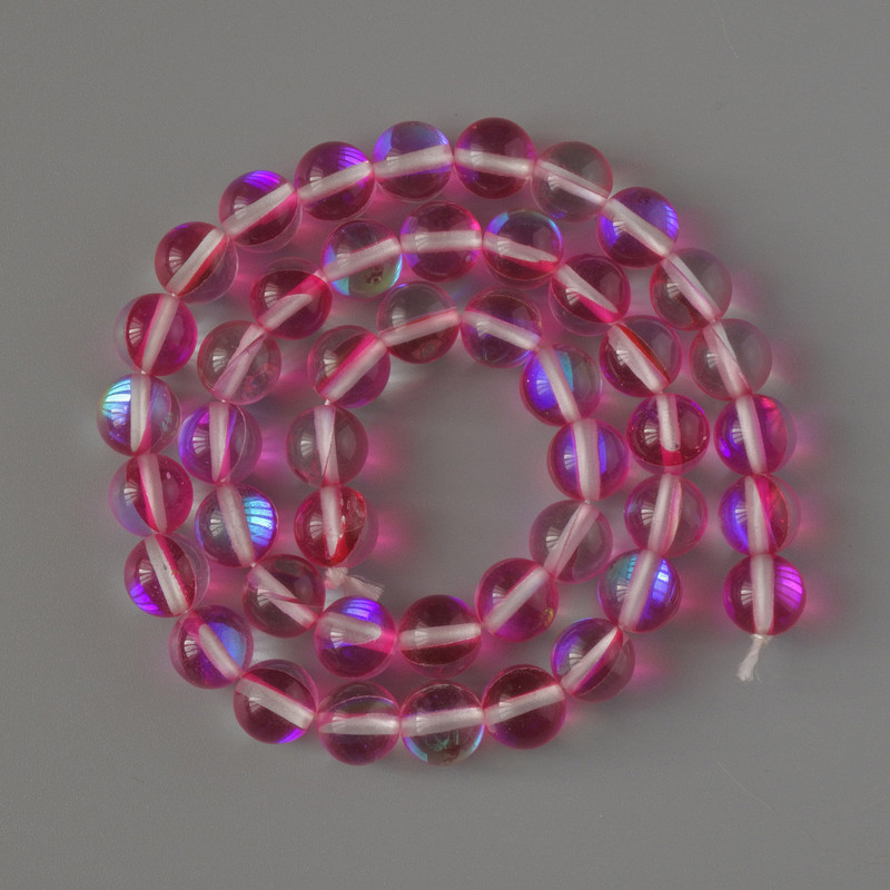 Opal Glass Beads smooth round raspberry transparent chameleon, diameter 8mm +/-, length 38cm +/- on a thread