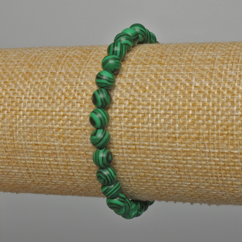 Malachite Bracelet (imitation) smooth bead, diameter 6mm +/-, length 18cm +/- (stretch)