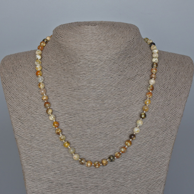 Yellow Agate Necklace, Smooth Round Beads, Diameter 6mm+-, Length 48cm+