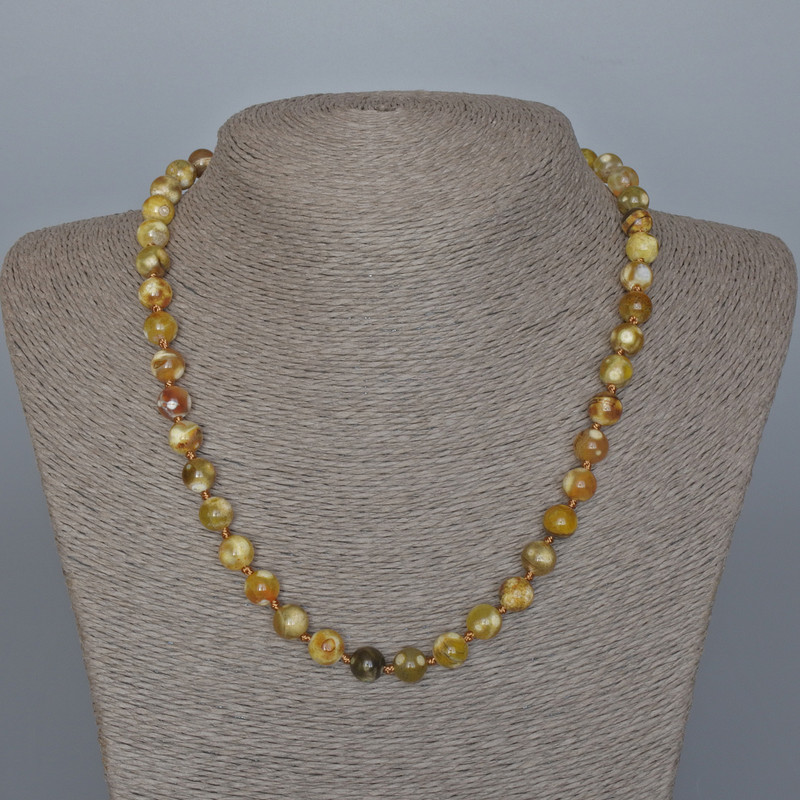 Yellow Agate Necklace, Smooth Round Beads, Diameter 8mm+-, Length 48cm+