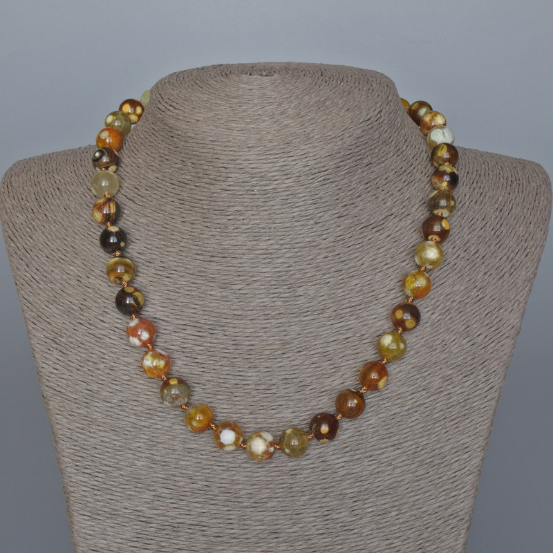 Yellow Agate Necklace, Smooth Ball, Diameter 10mm+-, Length 48cm+