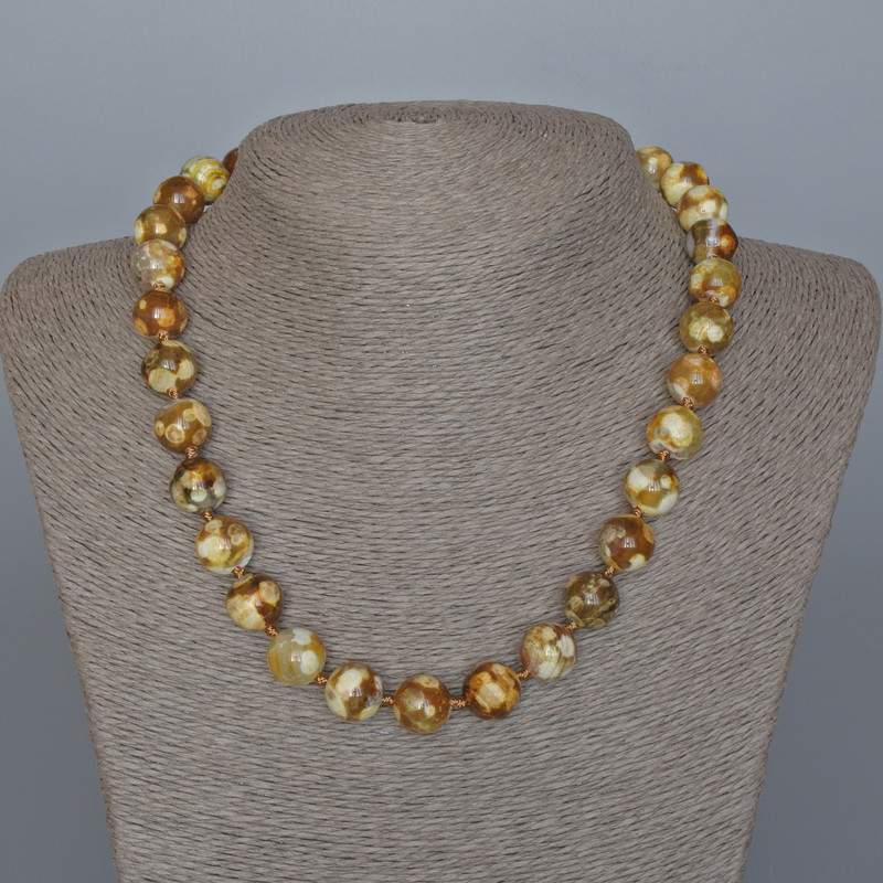 Yellow Agate Necklace, Smooth Ball, Diameter 12mm+-, Length 47cm+
