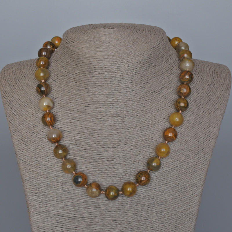 Yellow Petersite Natural Stone Necklace, Smooth Ball, Diameter 12mm+-, Length 48cm+