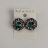 Stud Earrings with Round Green Crystals, Openwork Rhinestone Setting, Diameter 20mm