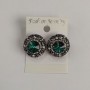 Stud Earrings with Round Green Crystals, Openwork Rhinestone Setting, Diameter 20mm