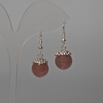 Strawberry Quartz Earrings natural stone, smooth round bead, diameter 12.5mm+-, length 35mm+