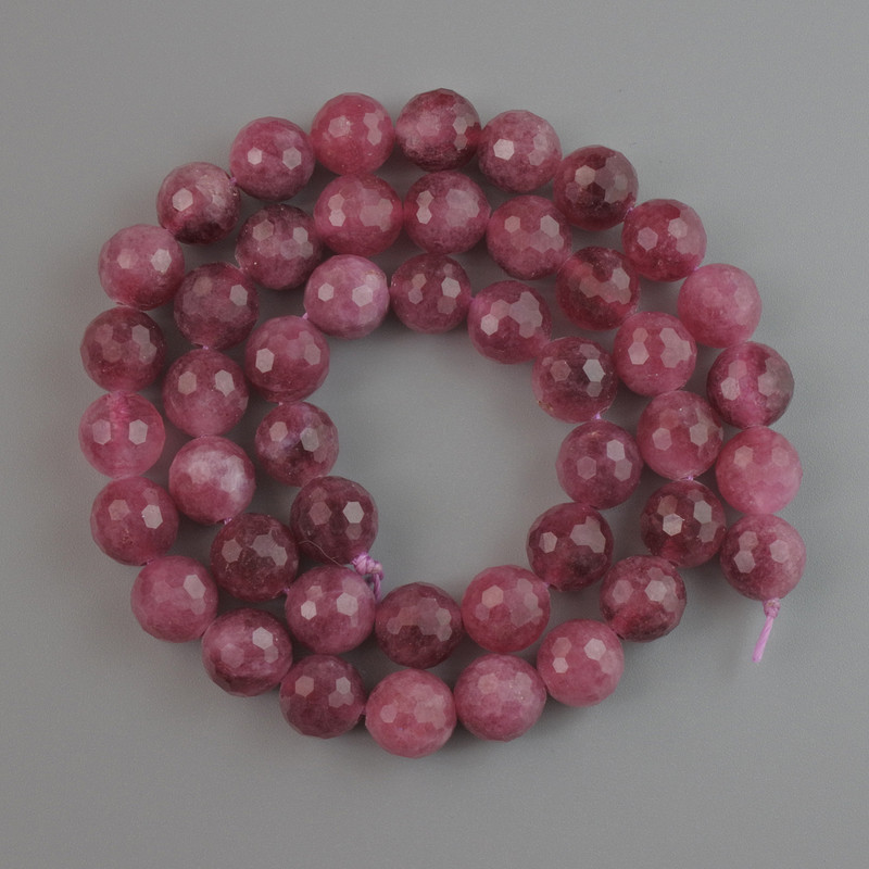 Rubellite Tourmaline Beads natural stone, faceted round, diameter 8mm +/-, length 38cm +/- on a strand
