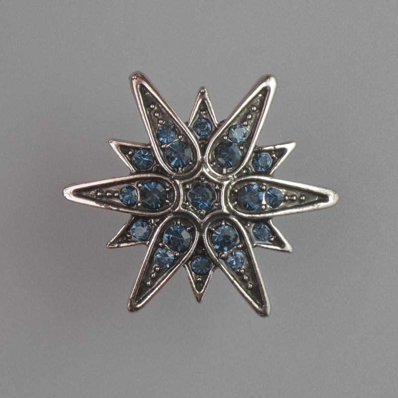 Star Brooch blue rhinestones, silver-tone metal 26x26mm