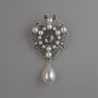 Accent Brooch white beads, grey crystal, silver-tone metal 51x28mm