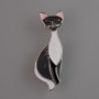 Cat Brooch black and white enamel, silver-tone metal 37x13mm