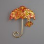 Umbrella Brooch orange and yellow enamel, beads, gold-tone metal 62x50mm