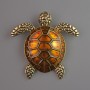 Brooch Pendant Turtle Orange Enamel, Gold-Tone Metal 55x55mm
