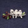 Brooch Birds on a Branch White and Brown Enamel, Silver-Coloured Metal 21x55mm