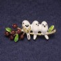 Brooch Birds on a Branch White and Brown Enamel, Gold-tone Metal 21x55mm