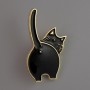 Brooch Cat Black Enamel, Gold-Coloured Metal 37×20mm