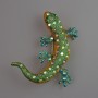 Lizard Brooch Pendant, Green and Yellow Enamel, Pink and Green Rhinestones, Gold-Tone Metal, 54x46mm