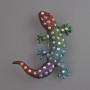 Lizard Brooch Pendant, Multicoloured Enamel and Pink Rhinestones, Silver-Tone Metal, 54x46mm
