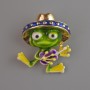 Frog Brooch Pendant, Green and Purple Enamel, Gold-Tone Metal, 30x27mm