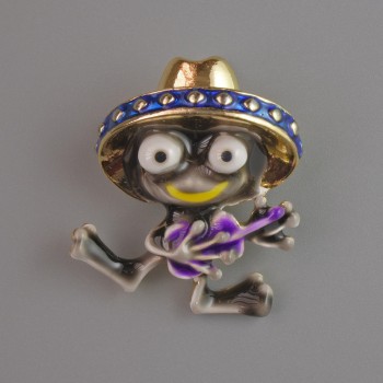 Frog Brooch Pendant, Black and Purple Enamel, Gold-Tone Metal, 30x27mm