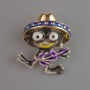 Frog Brooch Pendant, Black and Purple Enamel, Gold-Tone Metal, 30x27mm