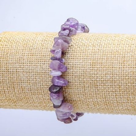 Amethyst Bracelet, Natural Stone Chips, Diameter 8(+-)mm, Circumference 18cm (Stretch)