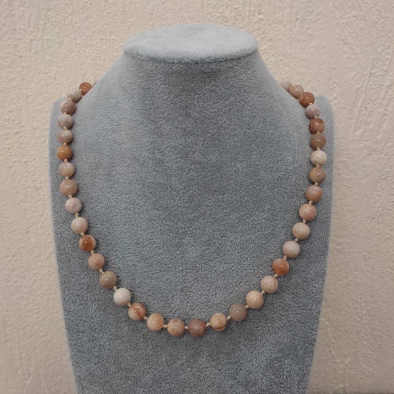Selenite Natural Stone Necklace, Smooth Round Beads, Diameter 8(+-)mm, Length 46-49cm+