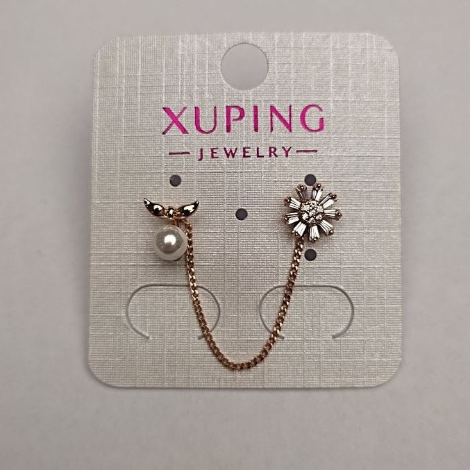 Xuping Stud Earrings, Gold-Plated 18K with White Rhinestones and Bead, Diameter 8mm+-, Length 6cm+