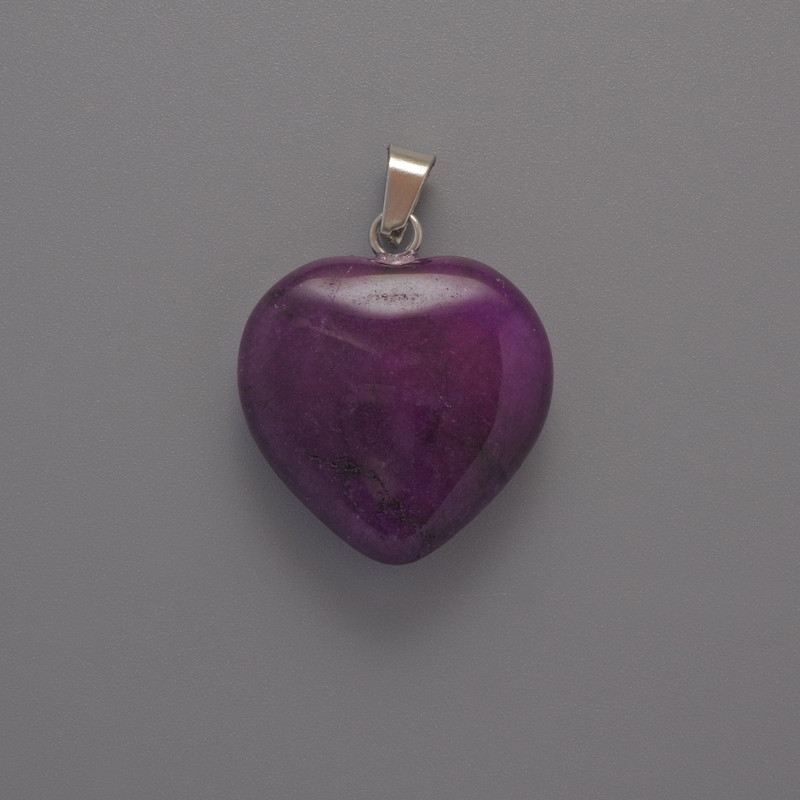 Heart Pendant Purple Agate, diameter 20x20x6mm+-, length 28mm+