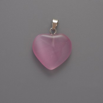 Heart Pendant Pink Cat's Eye, diameter 20x20x5mm+-, length 26mm+