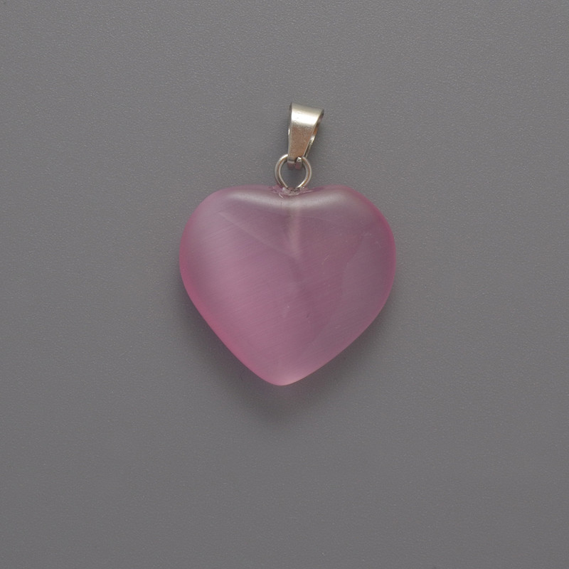 Heart Pendant Pink Cat's Eye, diameter 20x20x5mm+-, length 26mm+
