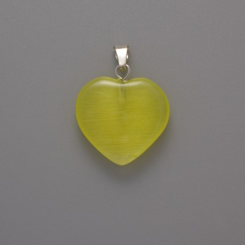 Heart Pendant Yellow Cat's Eye, diameter 20x20x5mm+-, length 26mm+