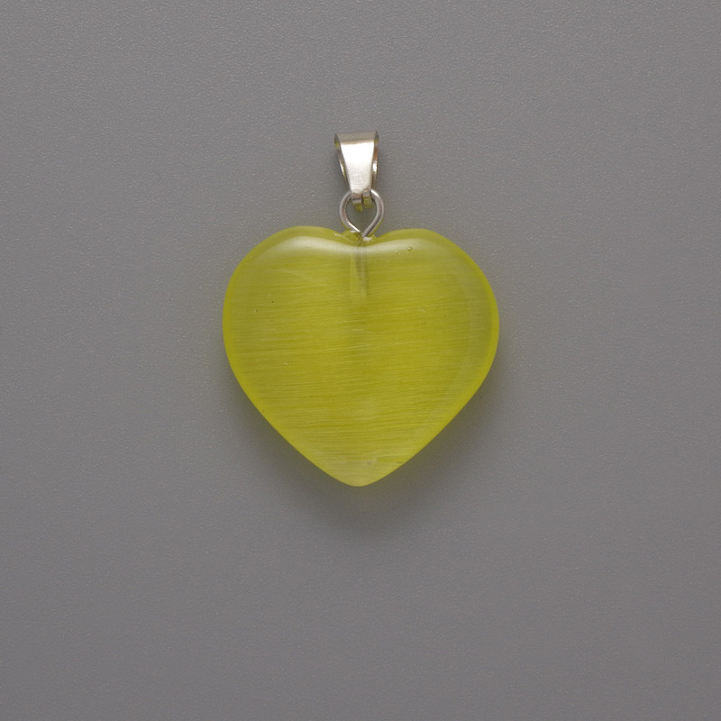 Heart Pendant Yellow Cat's Eye, diameter 20x20x5mm+-, length 26mm+