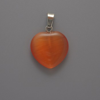 Heart Pendant Orange Cat's Eye, diameter 20x20x5mm+-, length 26mm+