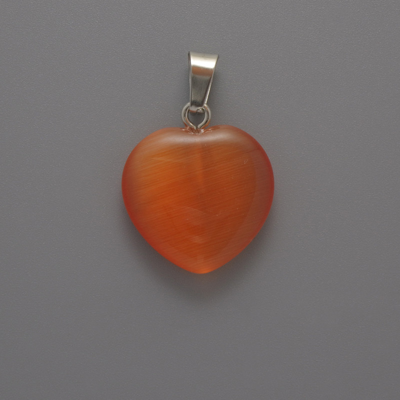 Heart Pendant Orange Cat's Eye, diameter 20x20x5mm+-, length 26mm+