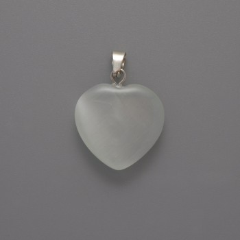 Heart Pendant White Cat's Eye, diameter 20x20x5mm+-, length 26mm+