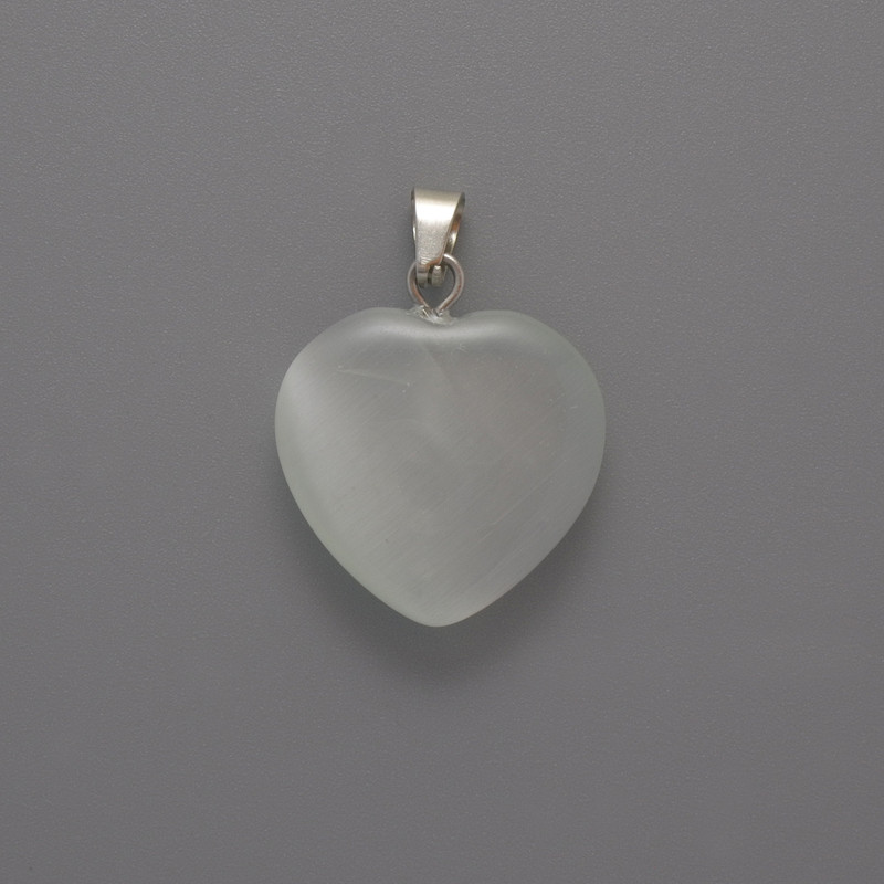 Heart Pendant White Cat's Eye, diameter 20x20x5mm+-, length 26mm+